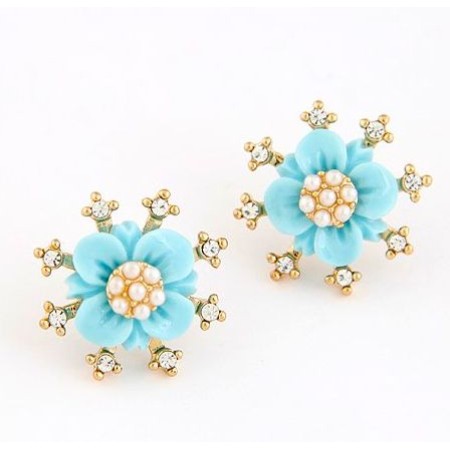 Seashell Blue Flower Stud Earrings